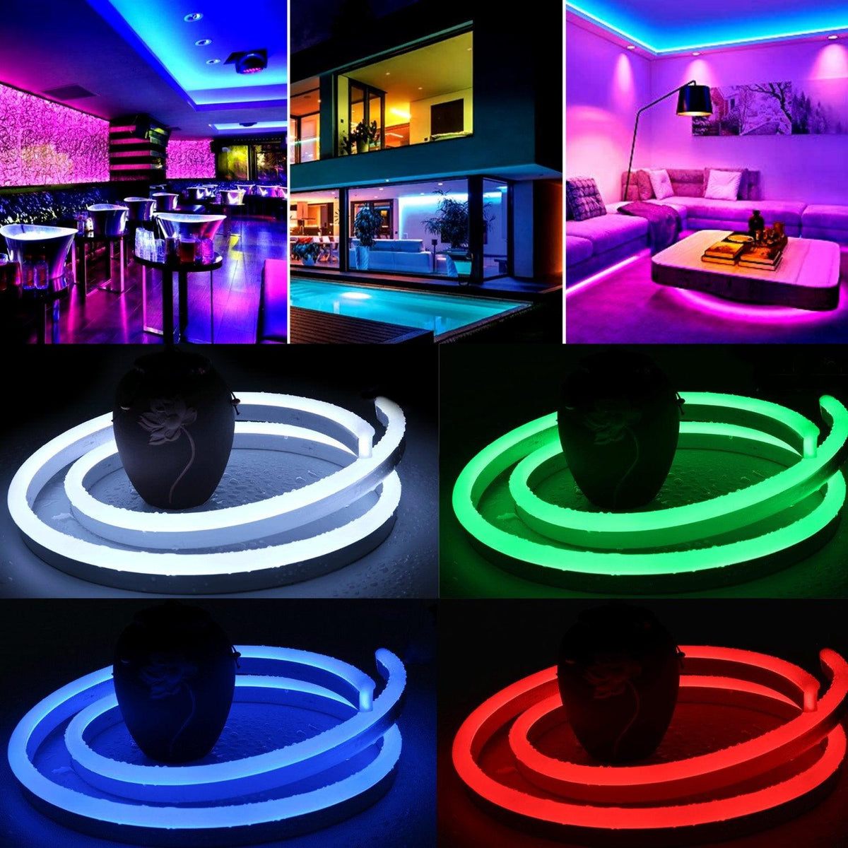 Mini RGB Neon Flex 6x12mm 24V IP65 Waterproof 5cm cut 10 Metre Kit - House of LEDS