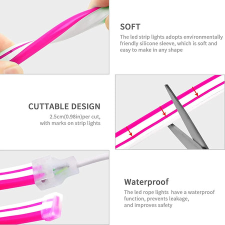 Pink LED Neon Flex DC 12V IP65 Waterproof 8x16mm 120 LEDs/M - House of LEDS