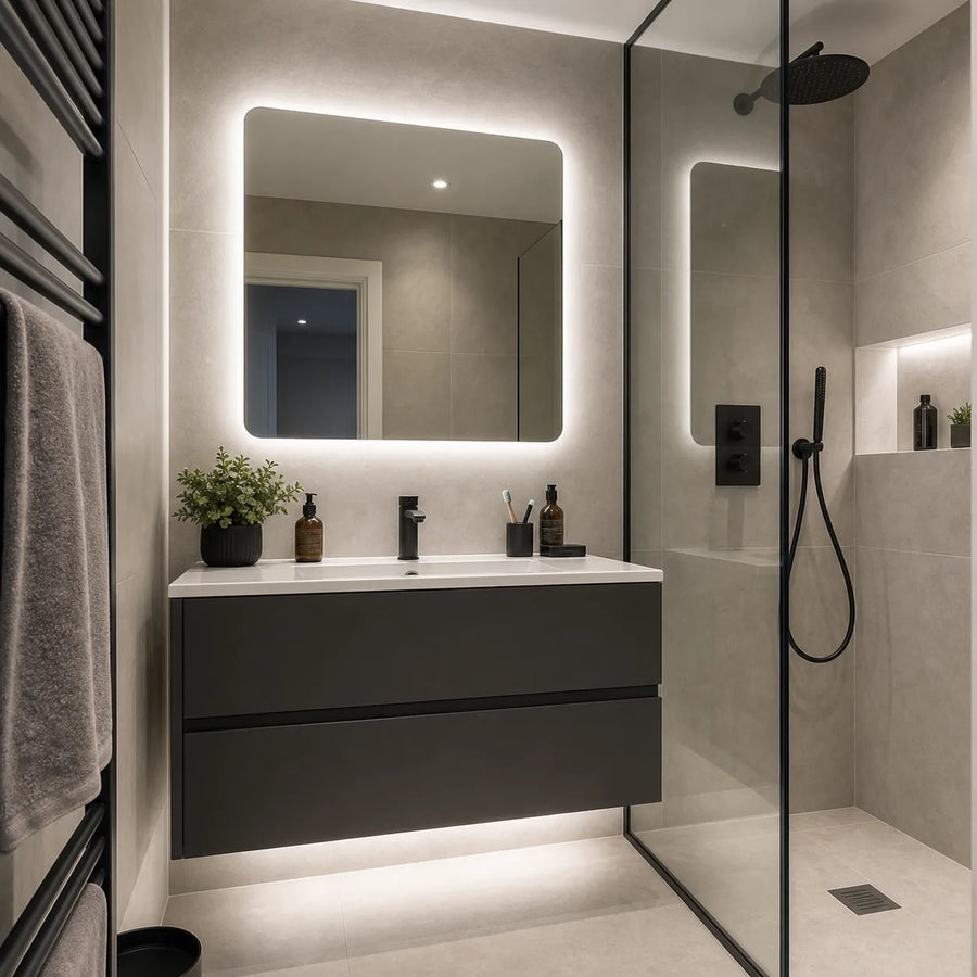 FreeCut COB LED strip - cut anywhere - in bathroom mirror and niche