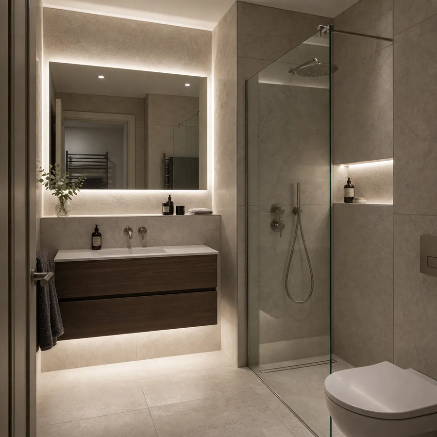 IP65 waterproof LED neon flex in modern bathroom