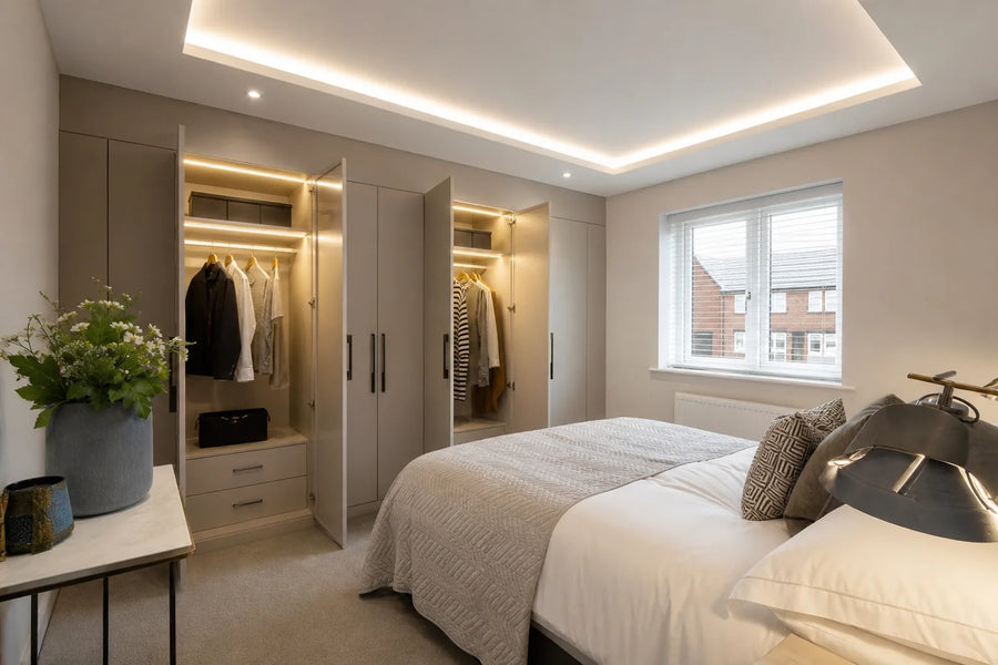 Mini LED neon flex in bedroom wardrobe interior