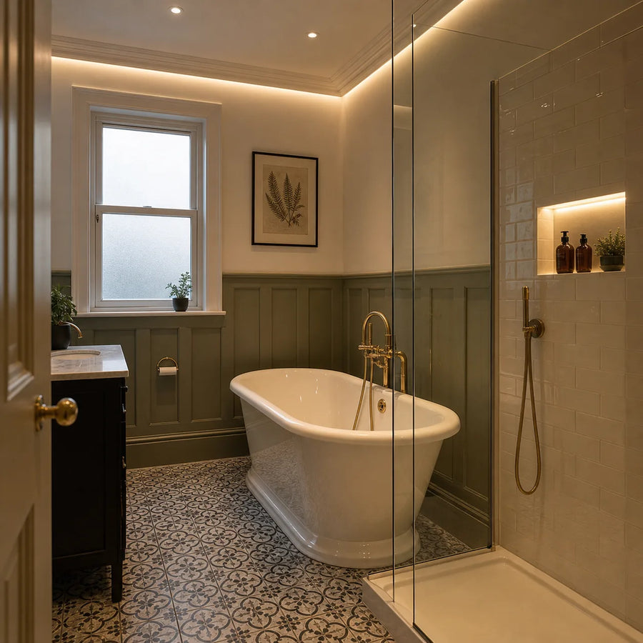 Single colour COB LED strip in heritage bathroom