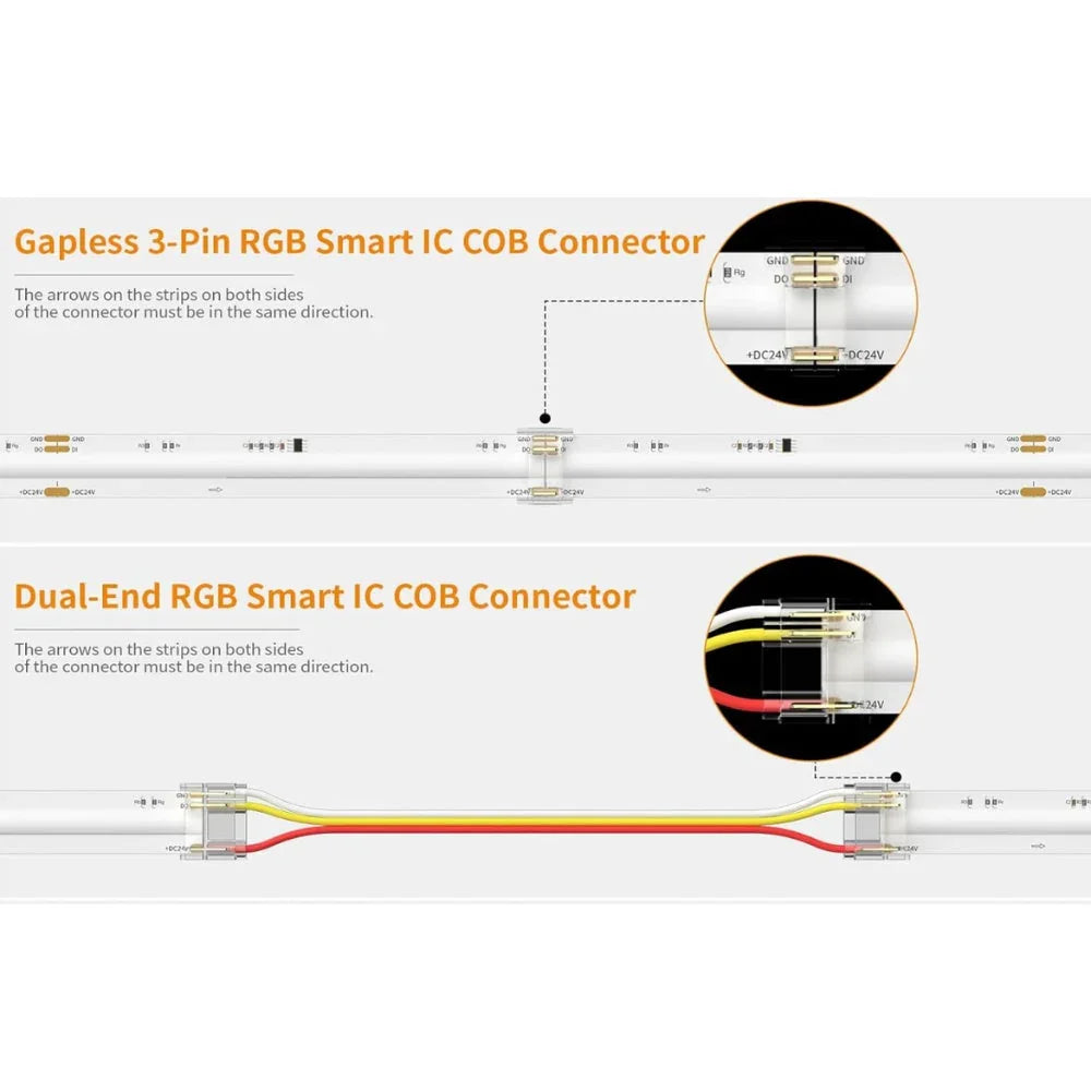 8mm 3-Pin Connectors Kit for RGB IC SPI COB LED Strip Light IP20 — view 6 — House of LEDs UK