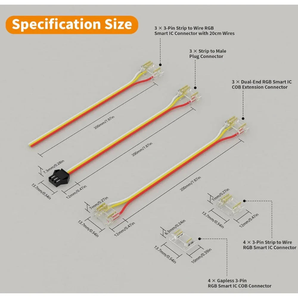 12mm 3-Pin Connectors Kit for RGB IC SPI COB LED Strip Light IP20 — view 8 — House of LEDs UK