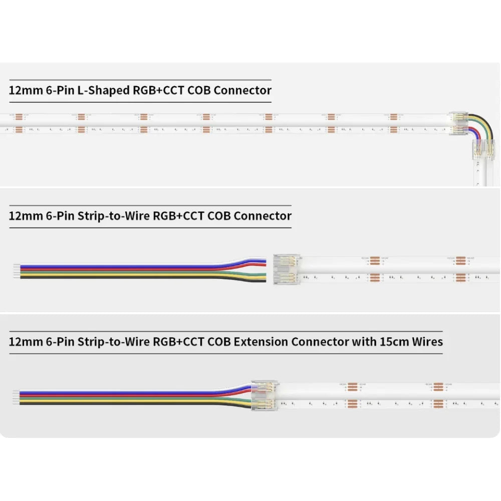 12mm 6-Pin Connectors Kit for RGB CCT COB LED Strip Light IP20 — view 6 — House of LEDs UK