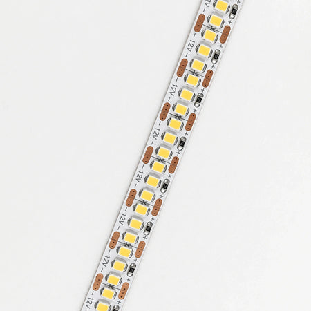 12V 240 LEDs per metre strip close-up showing three LEDs between cut points