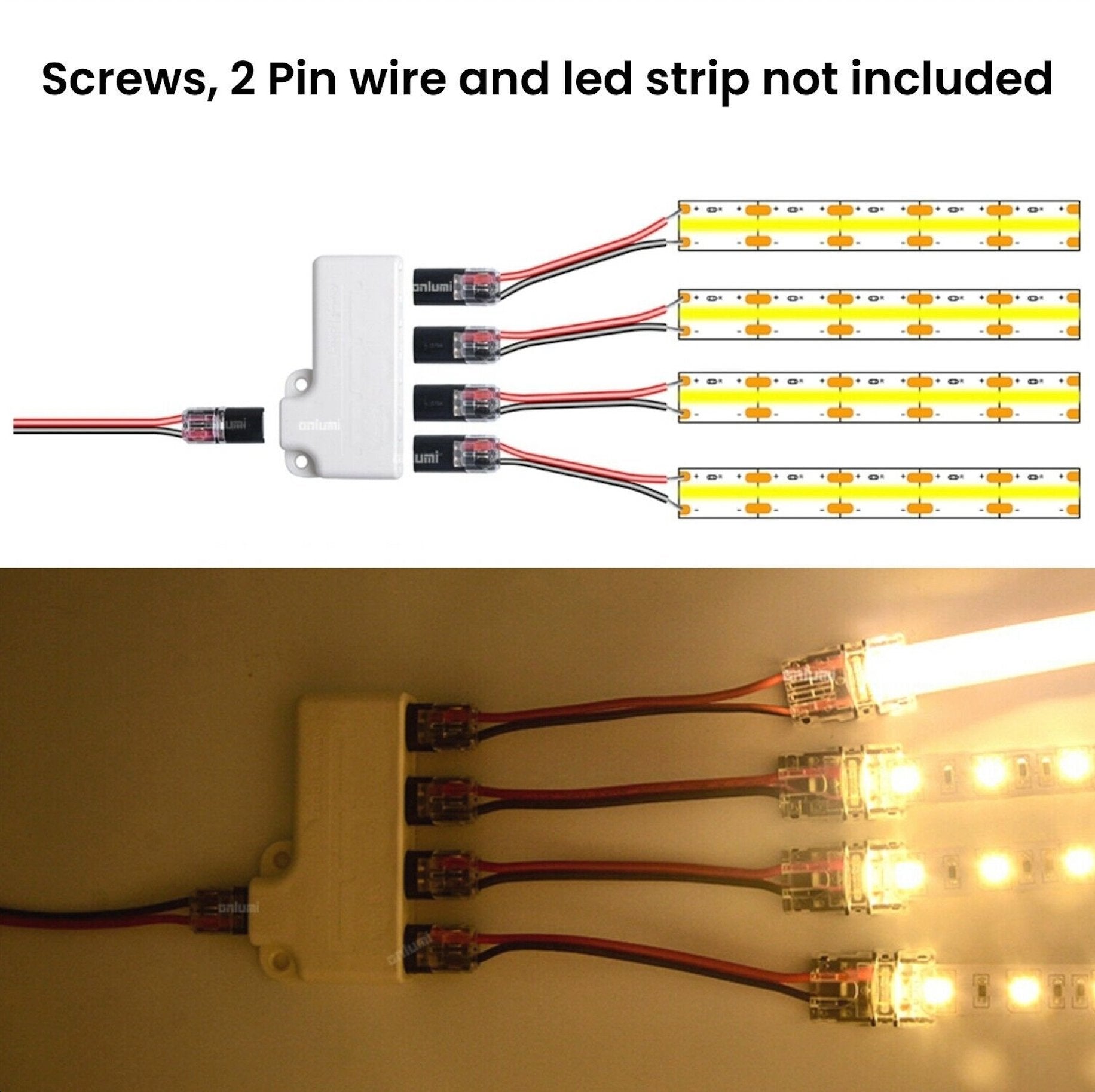 12V 2Pin LED Strip 2/3/4 Way Connector For Power Distribution Single Colour LED - House of LEDS