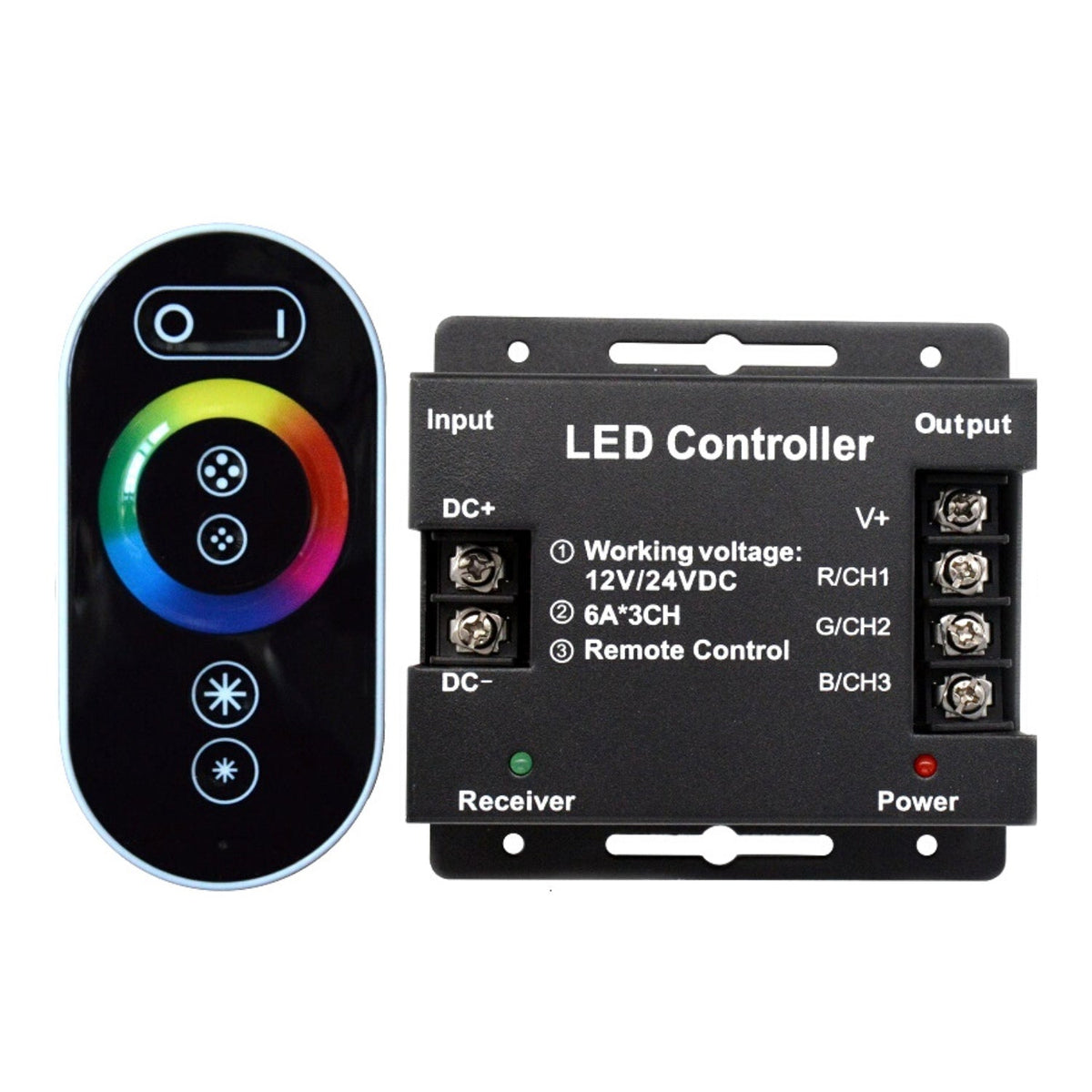 12V/24V RGB LED Strip Controller with Touch Remote 18A 3 Channel RGB LED Controller with RF Remote Control - House of LEDS