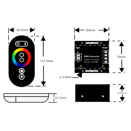 12V/24V RGB LED Strip Controller with Touch RF Remote 18A 3 Channel — view 4 — House of LEDs UK
