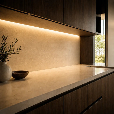 Warm White 2700K COB LED strip installed under kitchen cabinets