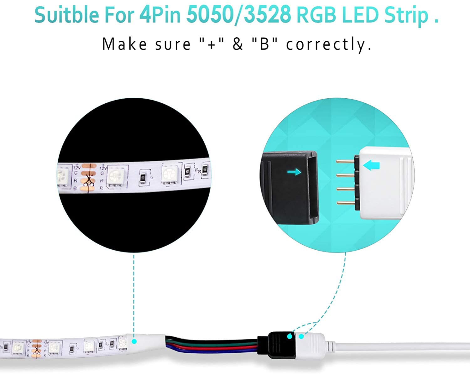 5 Metre DC 12V/24V RGB LED Strip Extension Cable LED Strip Connector 4 Pin Soldless Strip Jumper Cables Kit with Connector for 5050 3528 - House of LEDS