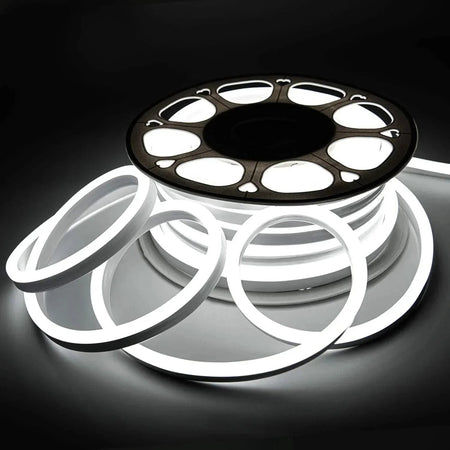 Cool White LED Neon Flex 220V 240V 8x16mm 120LEDs/m IP67 Waterproof with UK Plug - ATOM LED