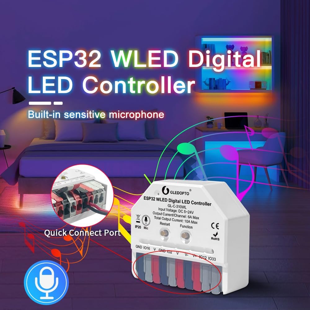 GLEDOPTO ESP32 Mini WLED Pixel Controller DIY Music GL-C-310WL — view 2 — House of LEDs UK