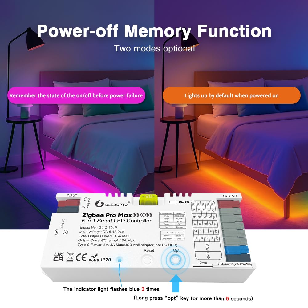 GLEDOPTO ZigBee 3.0 Pro Max 5 in 1 LED Strip Controller PWM Dimming RGBCCT RGBW CCT Monochrome APP Voice Control GL-C-601P — view 7 — House of LEDs UK