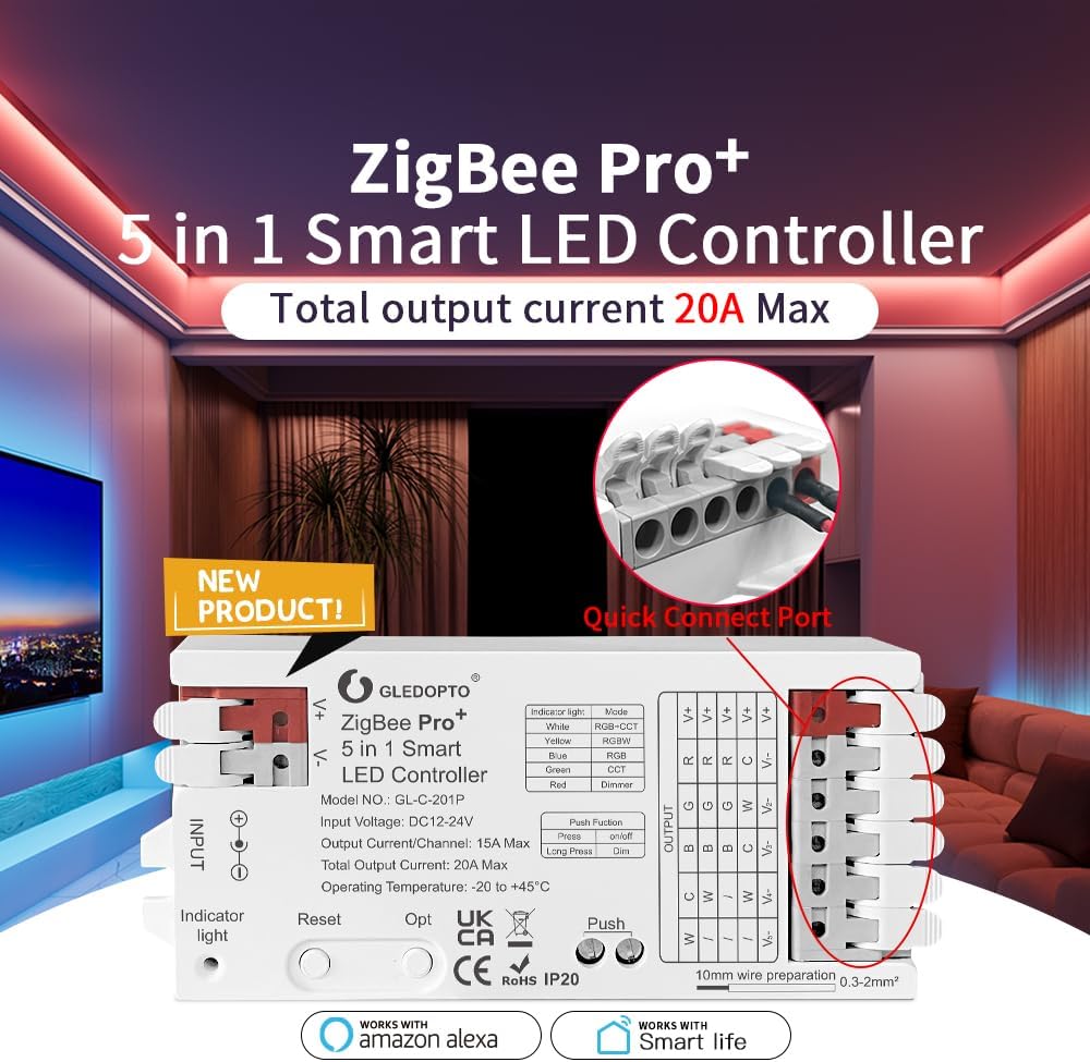GLEDOPTO ZigBee Pro Plus 5 in 1 Series Controllers for LED Light Strips Smart Home GL-C-201P — view 5 — House of LEDs UK