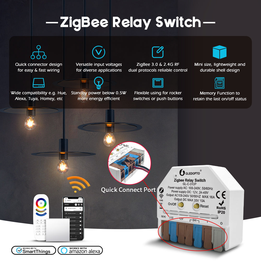 GLEDOPTO Zigbee Relay Switch AC Switch Dimmer Control Box 12V-48VDC or AC 230V GL-C-310P — view 4 — House of LEDs UK