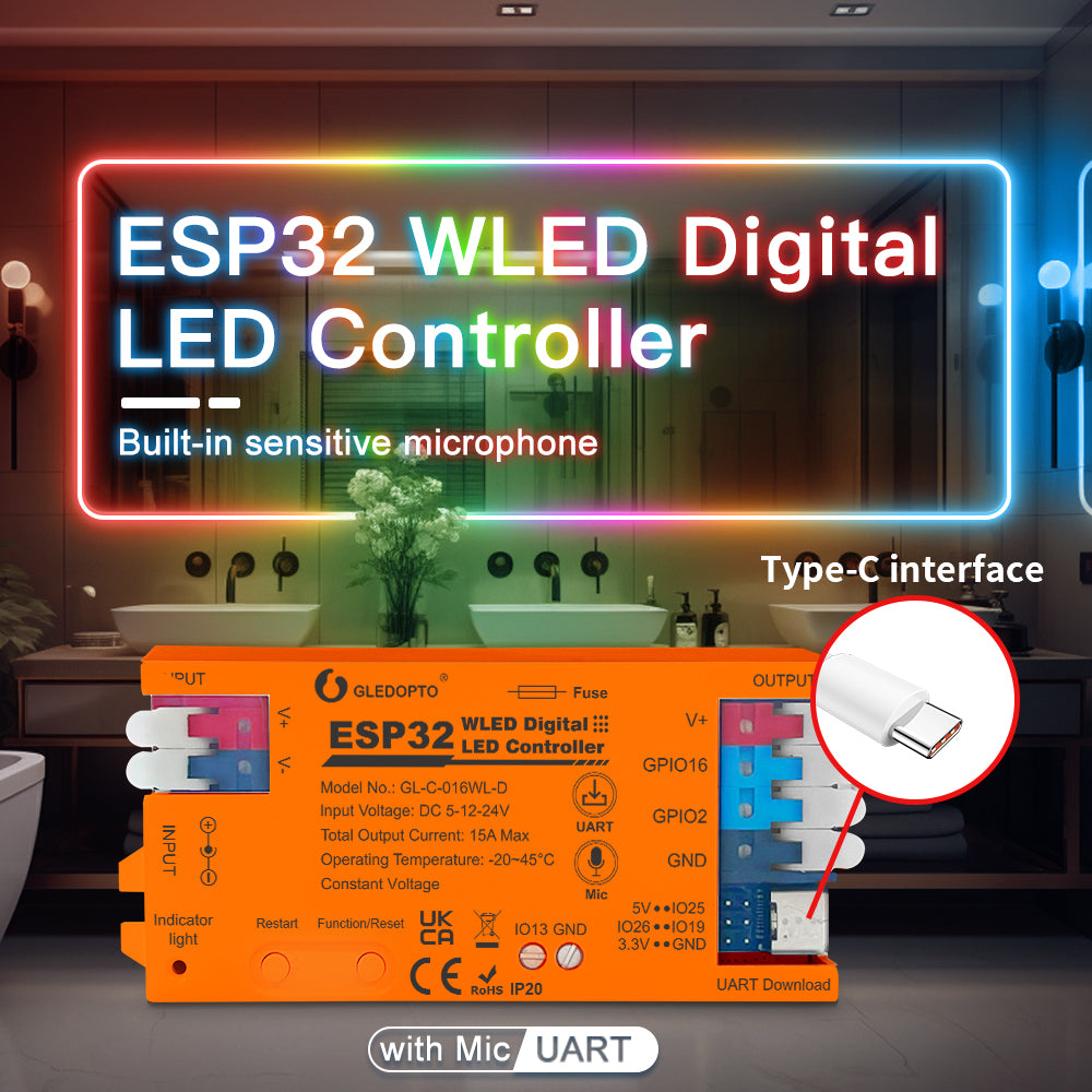 GLEDOPTO ESP32 WLED Digital Pixel LED Controller With Mic/UART WIFI GL-C-016WL-D — view 2 — House of LEDs UK