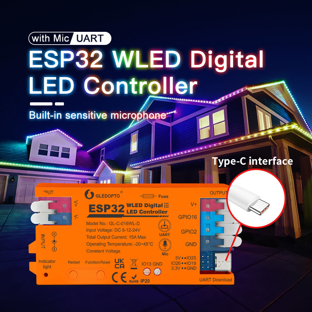 GLEDOPTO ESP32 WLED Digital Pixel LED Controller With Mic/UART WIFI GL-C-016WL-D — view 3 — House of LEDs UK