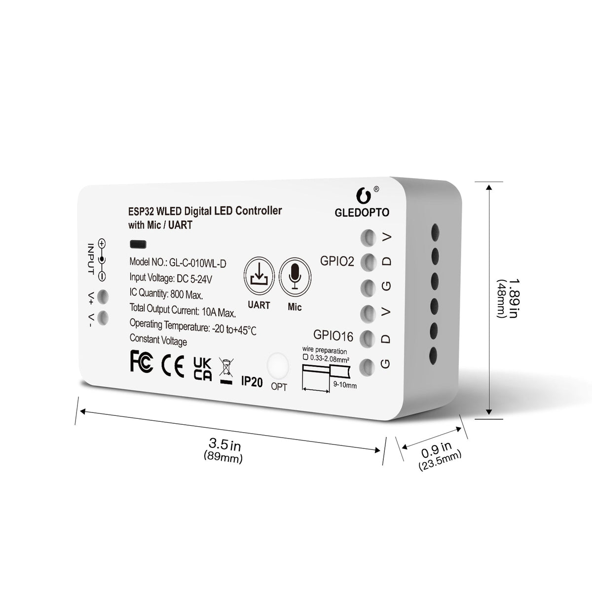 GLEDOPTO ESP32 WLED Digital Pixel LED Controller With Mic Music App Control GL-C-010WL — view 6 — House of LEDs UK