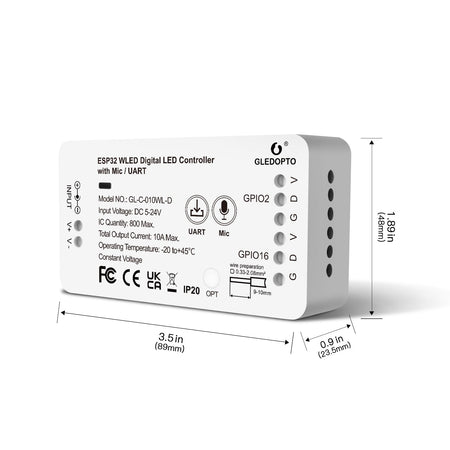 GLEDOPTO ESP32 WLED Digital Pixel LED Controller With Mic Music App Control GL-C-010WL — view 6 — House of LEDs UK