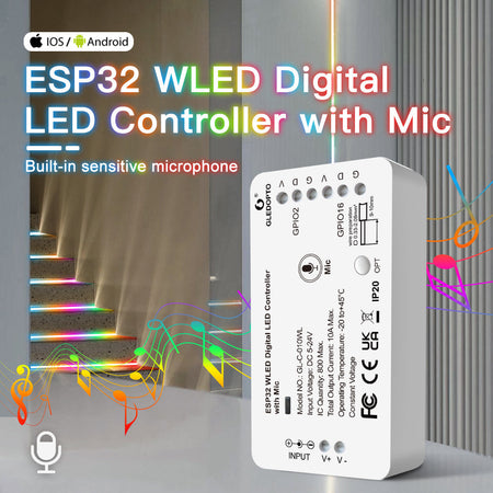 GLEDOPTO ESP32 WLED Digital Pixel LED Controller With Mic Music App Control GL-C-010WL — view 7 — House of LEDs UK