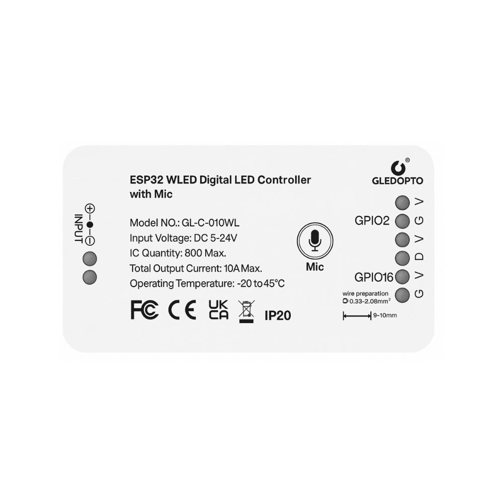 GLEDOPTO ESP32 WLED Digital Pixel LED Controller With Mic Music App Control GL-C-010WL — House of LEDs UK