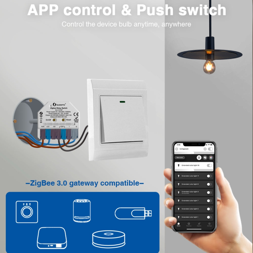 GLEDOPTO Zigbee Relay Switch AC Switch Dimmer Control Box 12V-48VDC or AC 230V GL-C-310P — view 10 — House of LEDs UK