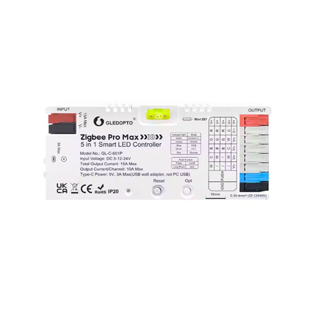 GLEDOPTO ZigBee 3.0 Pro Max 5 in 1 LED Strip Controller PWM Dimming RGBCCT RGBW CCT Monochrome APP Voice Control GL-C-601P — House of LEDs UK