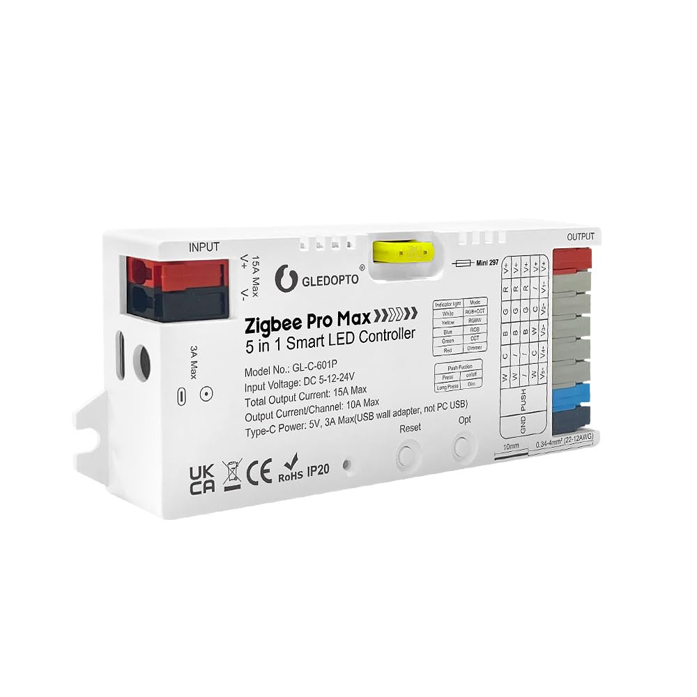 GLEDOPTO ZigBee 3.0 Pro Max 5 in 1 LED Strip Controller PWM Dimming RGBCCT RGBW CCT Monochrome APP Voice Control GL-C-601P — view 2 — House of LEDs UK