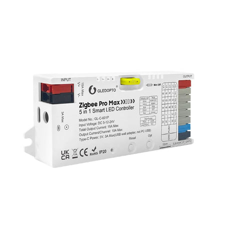 GLEDOPTO ZigBee 3.0 Pro Max 5 in 1 LED Strip Controller PWM Dimming RGBCCT RGBW CCT Monochrome APP Voice Control GL-C-601P — view 2 — House of LEDs UK