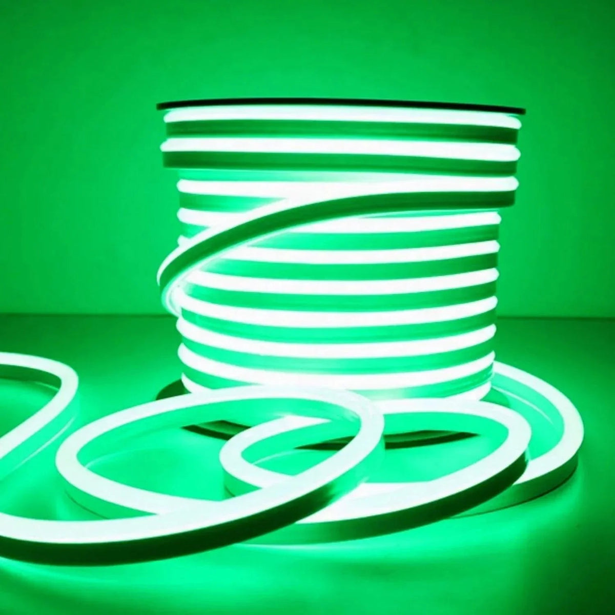 Green LED Neon Flex 220V 240V 8x16mm 120LEDs/m IP67 Waterproof with UK Plug - ATOM LED