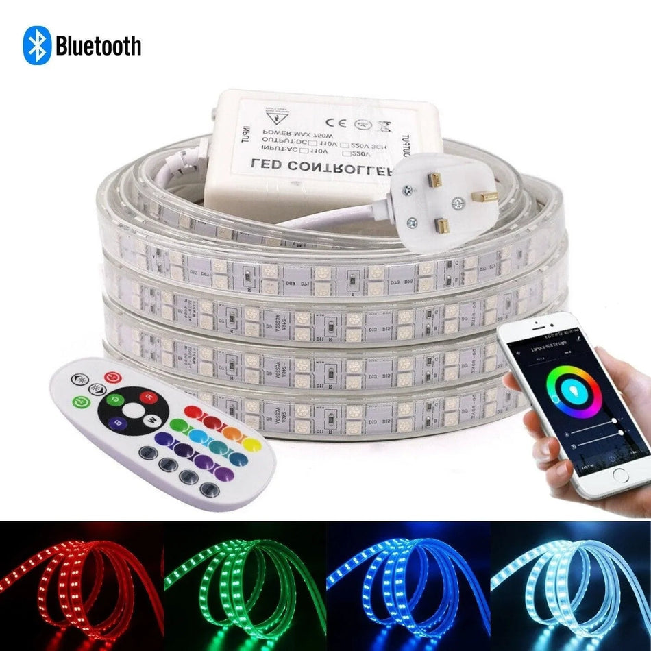 RGB LED Strip 120 LEDs/m 220V IP65 Wireless Bluetooth App Control with Remote — House of LEDs UK