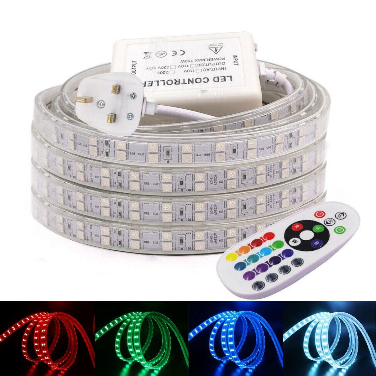 RGB LED Strip 120 LEDs/m 220V IP67 Wireless Bluetooth App Control with Remote - ATOM LED