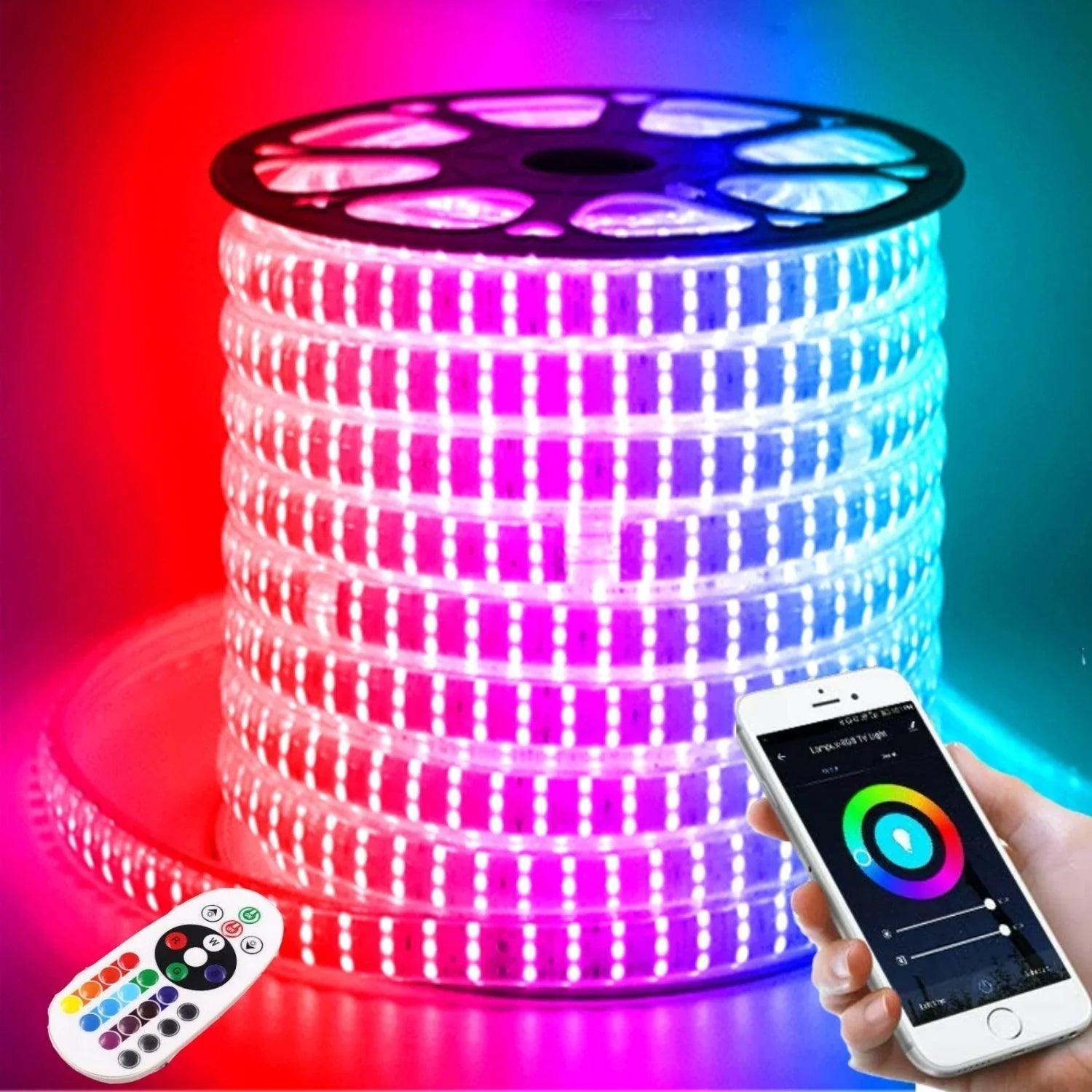 RGB LED Strip 220V 240V 144 LEDs/m IP65 Wireless Bluetooth App Control with Remote — House of LEDs UK
