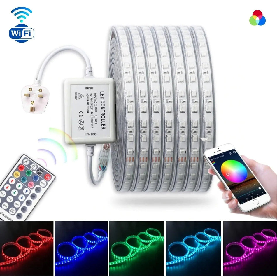 RGB LED Strip Light 220V 240V 60LEDs/m IP65 Waterproof WIFI App sync Google & Alexa — House of LEDs UK