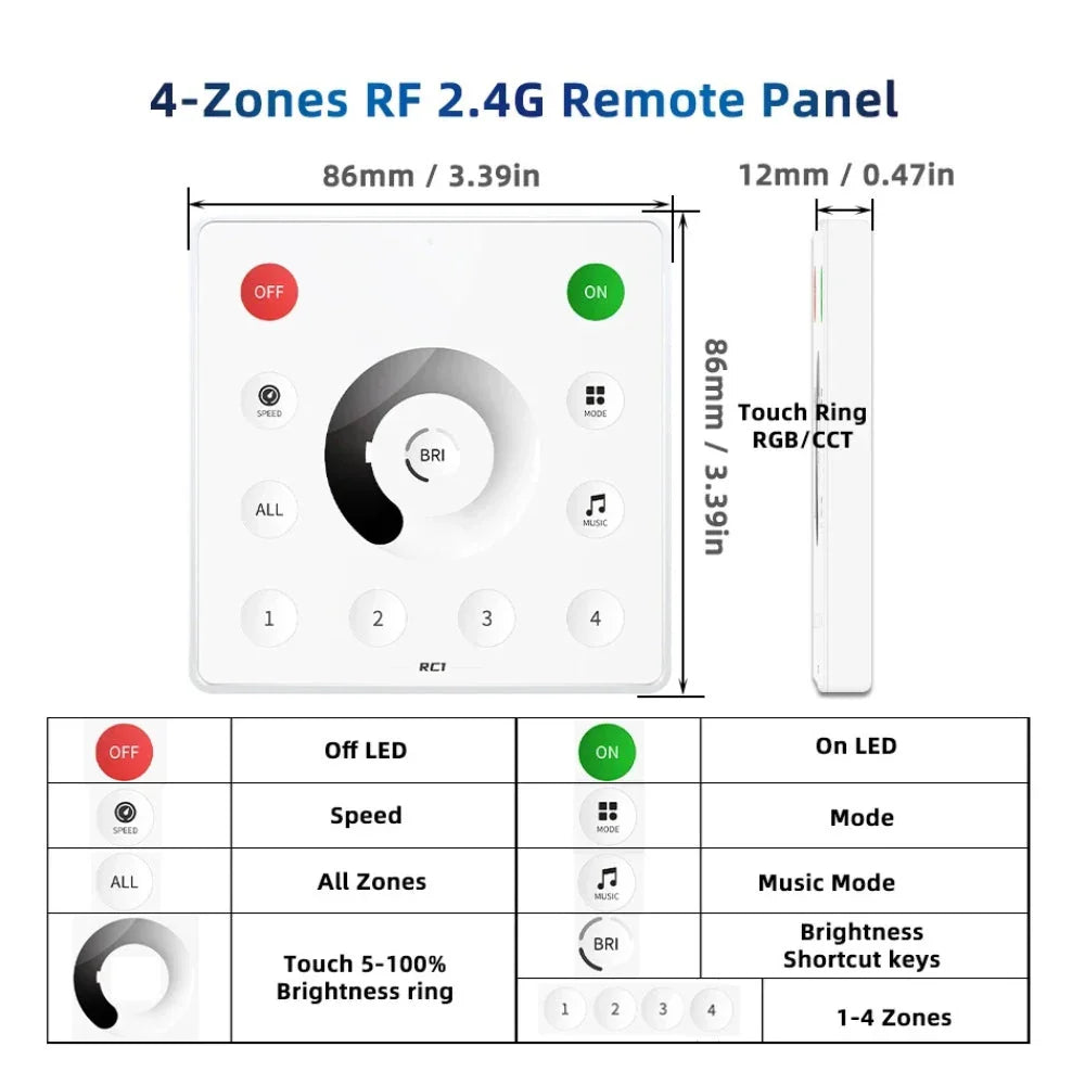 Wall Panel Remote for SP636E DC5-24V Addressable LED Strip Controller RC1 — view 2 — House of LEDs UK