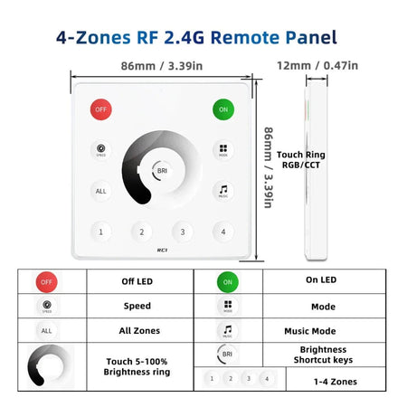 Wall Panel Remote for SP636E DC5-24V Addressable LED Strip Controller RC1 — view 2 — House of LEDs UK