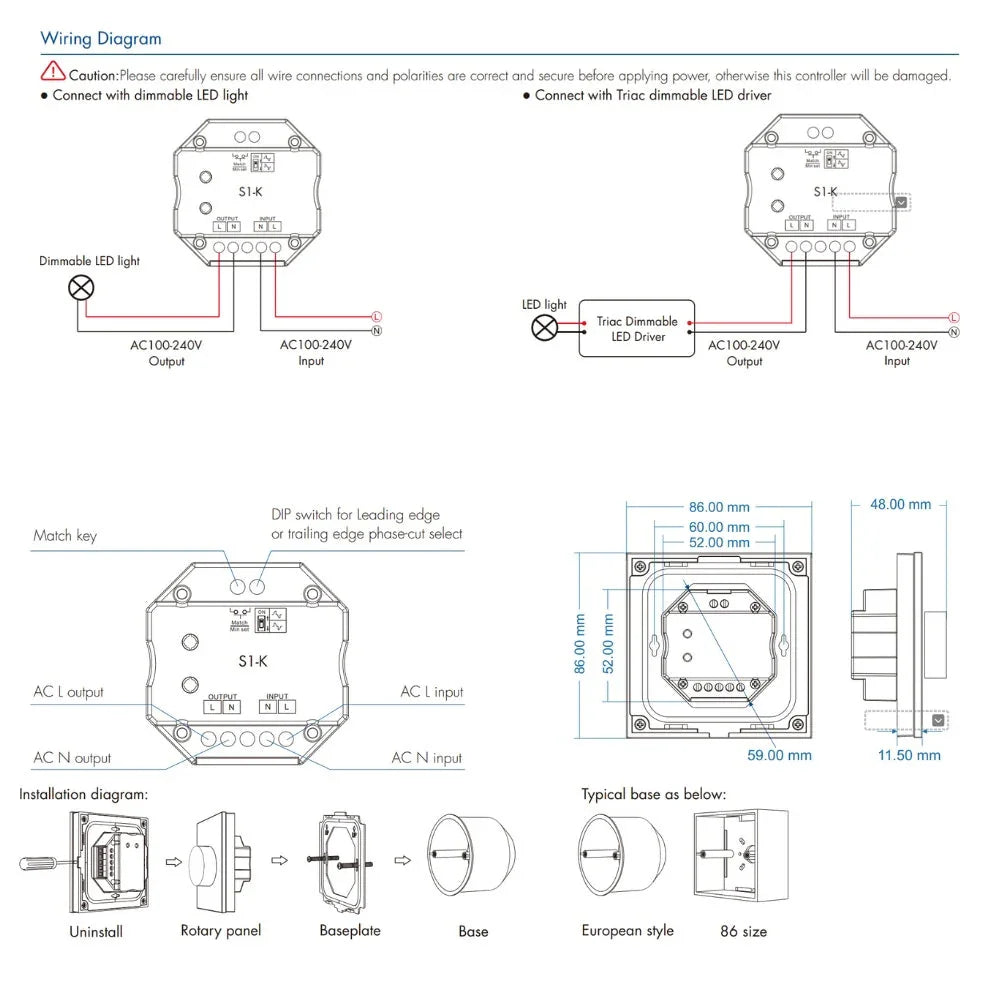 Skydance AC Triac Glass Rotary Panel Dimmer S1-K (WHITE) — view 2 — House of LEDs UK
