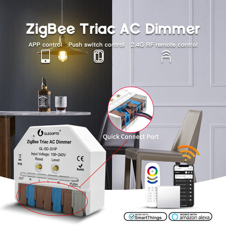 Gledopto ZigBee AC Triac In-Wall Dimmer Control Box with Button GL-SD-301P