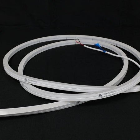 ATOM LED cool white 6000K 10x10mm side bend neon flex running along an outdoor step edge at dusk — 48V IP67 waterproof