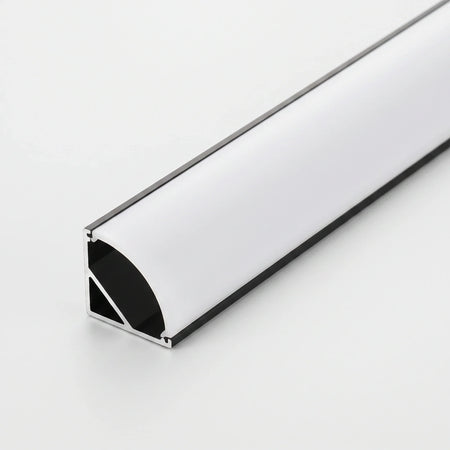 Black aluminium LED corner profile 16x16mm with opal diffuser, 1 metre