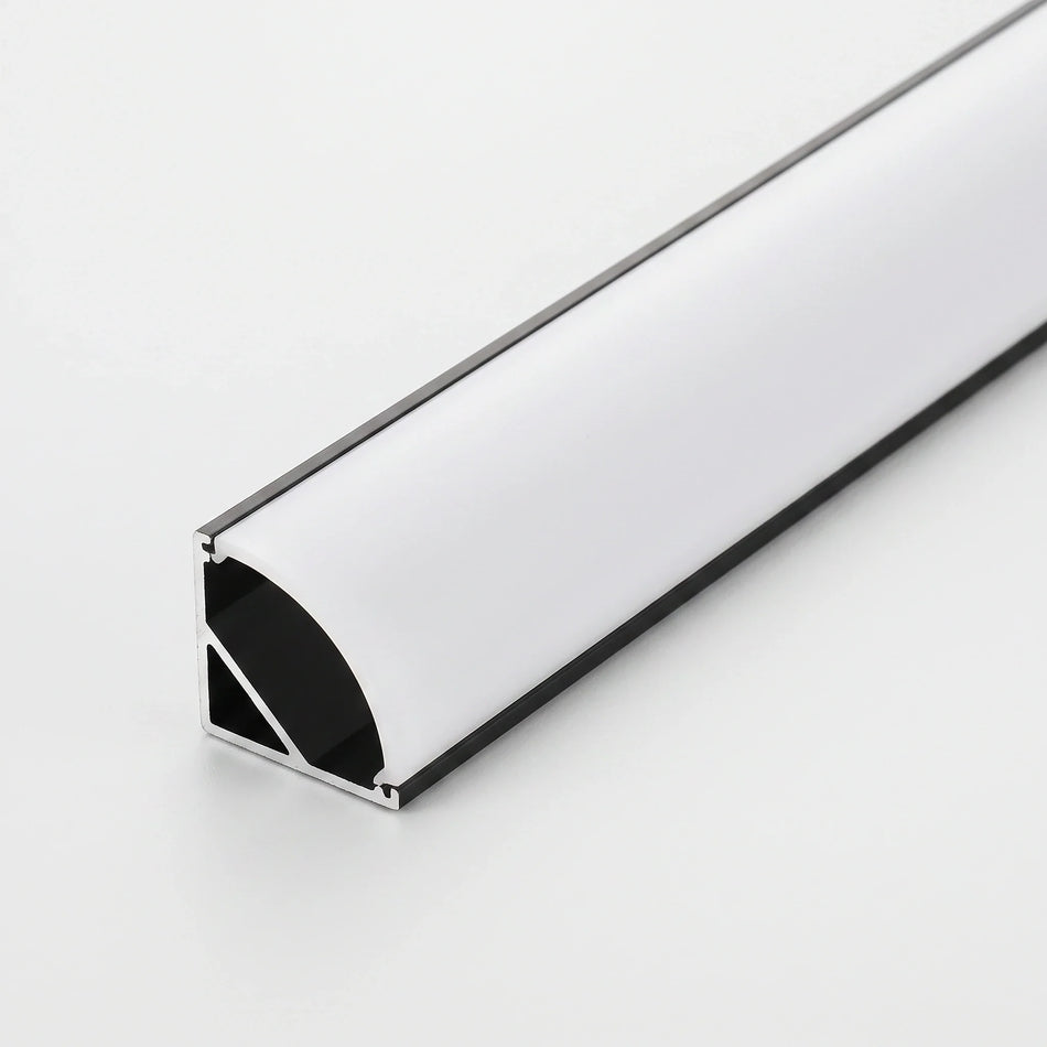 Black aluminium LED corner profile 16x16mm with opal diffuser, 1 metre