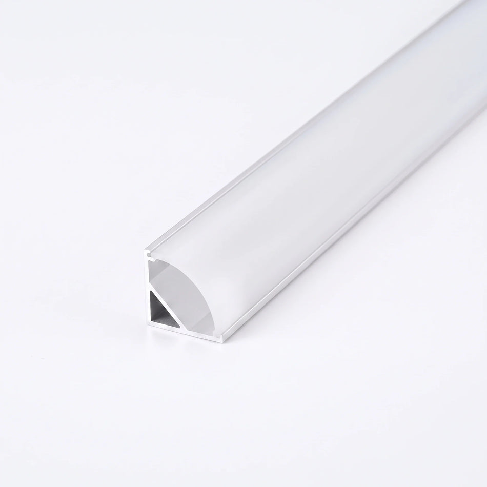 Silver aluminium LED corner profile 16x16mm with opal diffuser, 1 metre