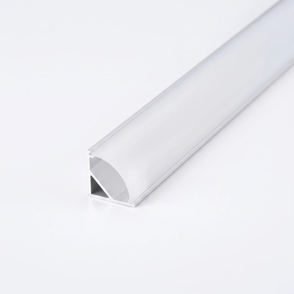 White aluminium LED corner profile 16x16mm with opal diffuser, 2 metre