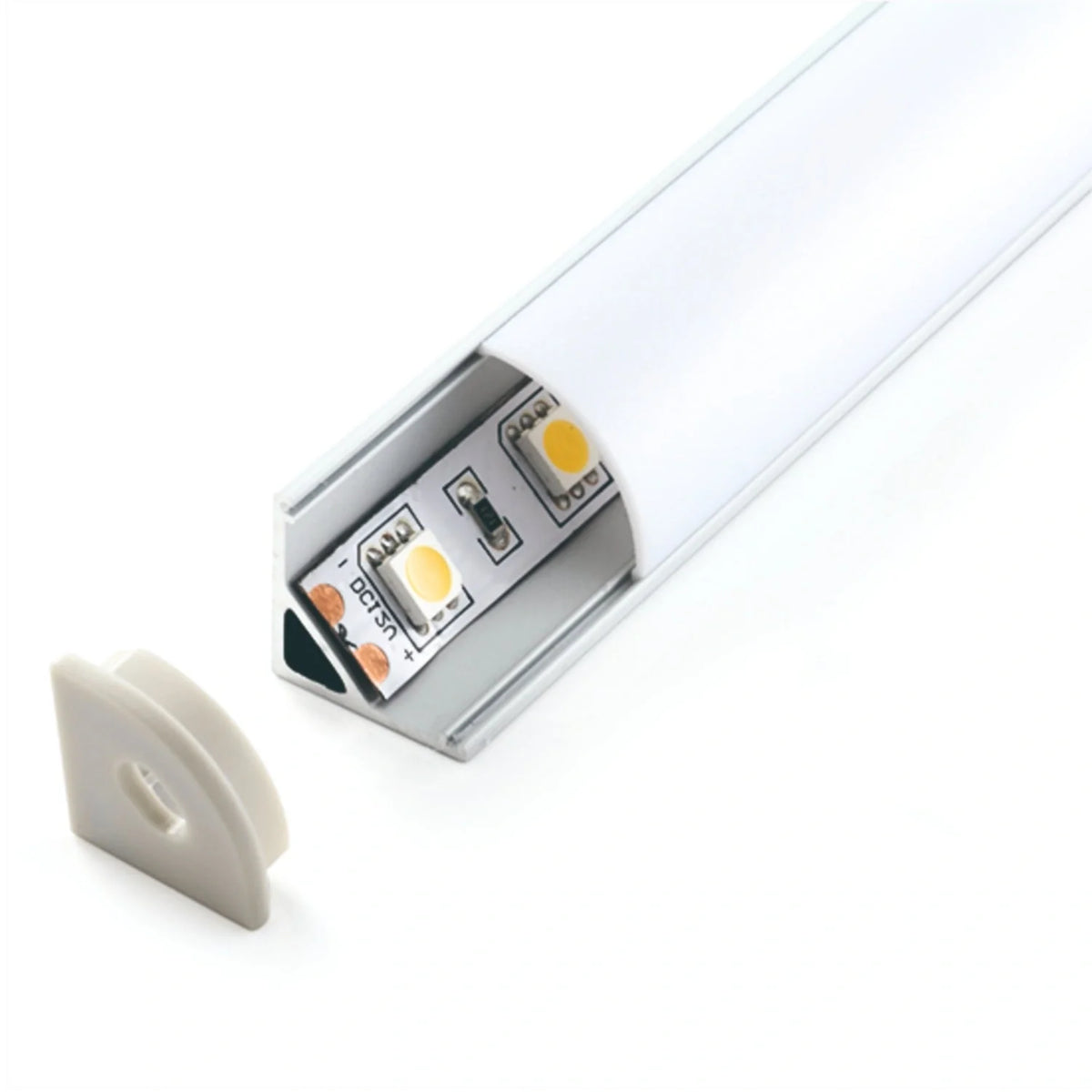 LED strip and end cap inside white 16x16mm corner profile