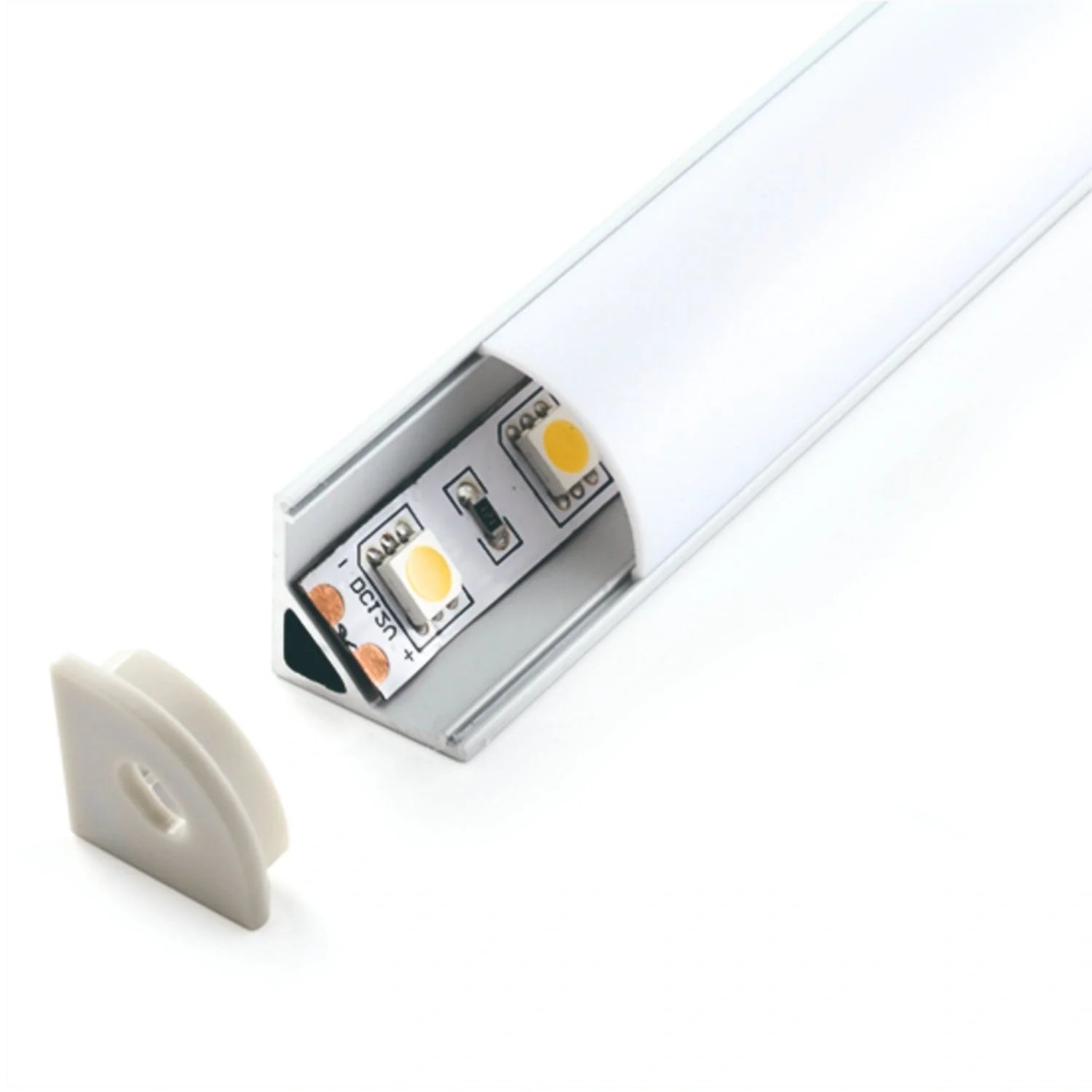 LED strip and end cap inside white 16x16mm corner profile