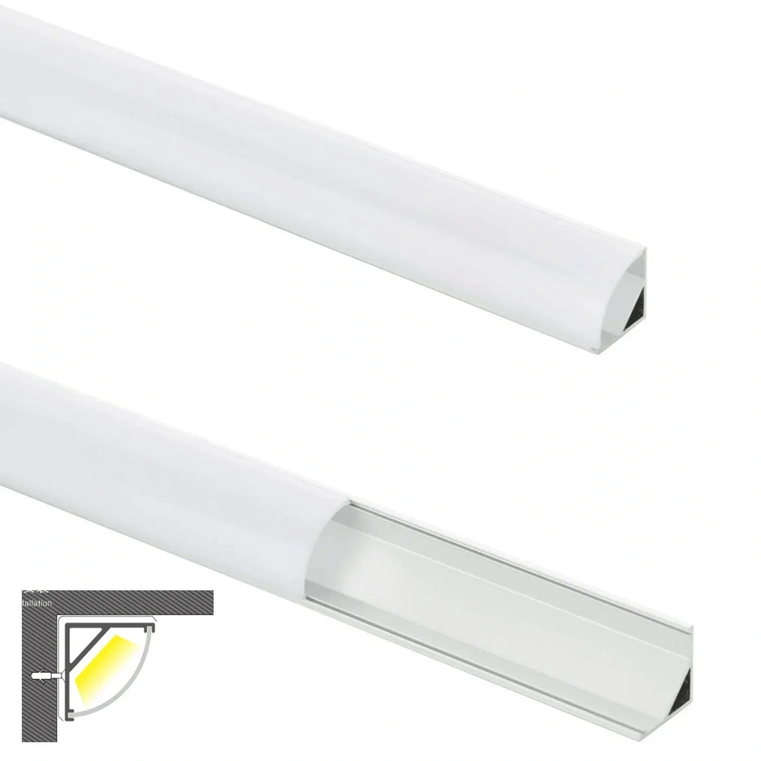 White aluminium corner profile 16x16mm two angle view