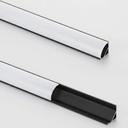 Black 2 metre aluminium LED corner profile with milky diffuser