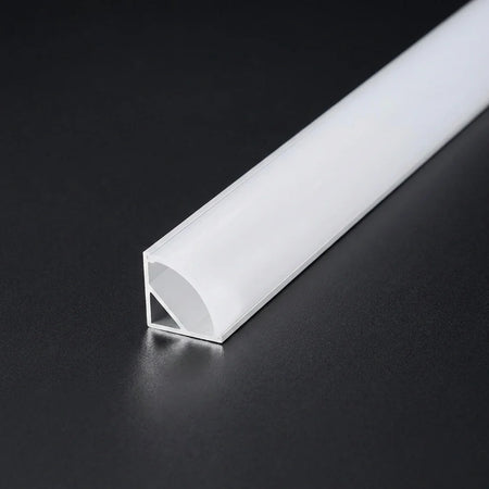 White 2 metre aluminium LED corner profile on dark background