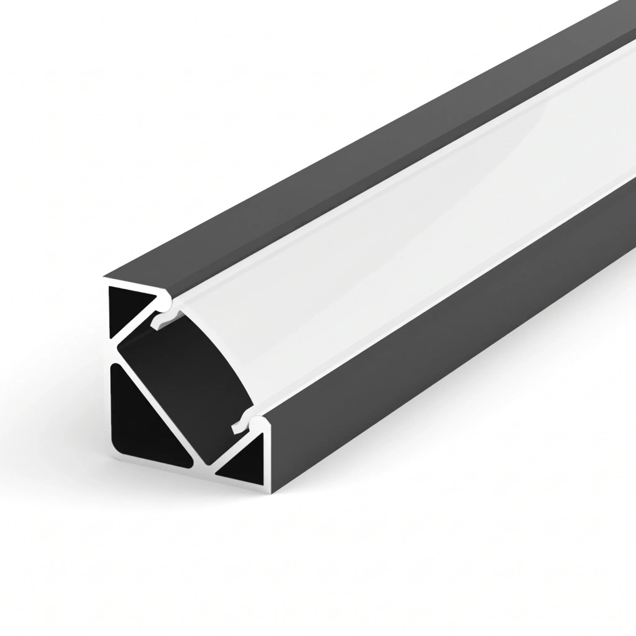 Black aluminium LED corner profile 19x19mm with opal diffuser, 2 metre